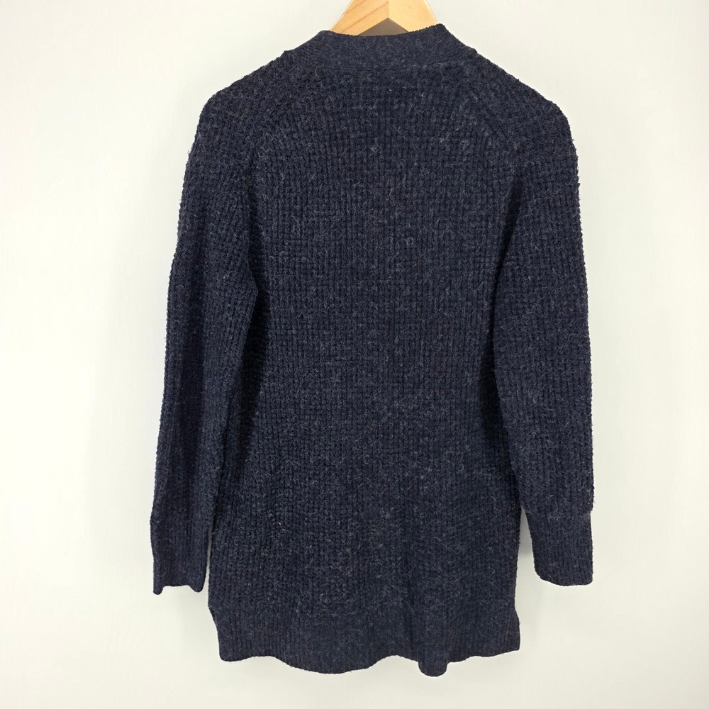 Caslon Cardigan Sweater Womens XS Navy Blue Open Front Knit Pocket Longline Cozy - Picture 2 of 6